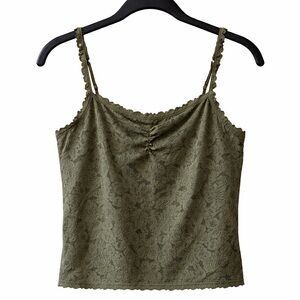 Aerie Show Off Lace Tank Olive Green Cropped Cami NWT Size L